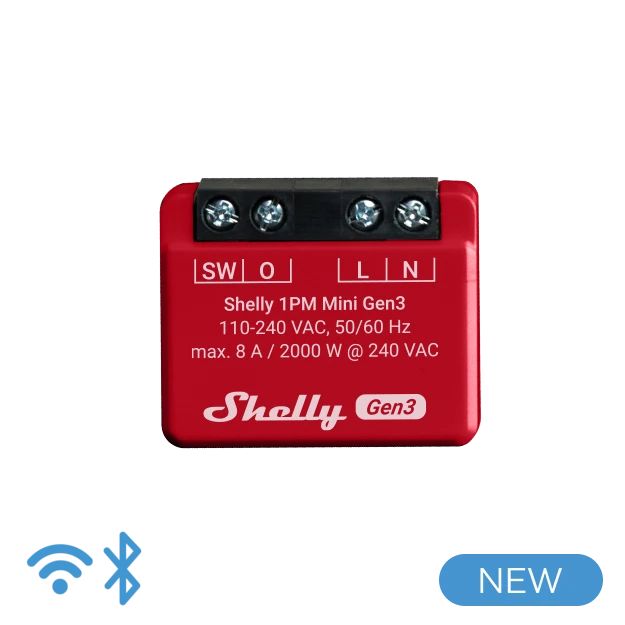 Shelly Plus 1PM Mini Gen. 3 - 8A - 1 Kanal - Messfunktion - WLAN - BT Shelly Plus 1PM Mini Gen. 3 - 8A - 1 Kanal - Messfunktion - WLAN - BT